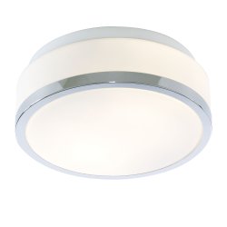 Cheese Ø23 Chroom badkamerlamp Van Searchlight - De matwitte kap zorgt voor zacht en aangenaam licht en creëert een ontspannen en uitnodigende sfeer.