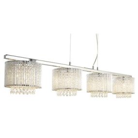 Elise 118cm Chroom hanglamp Van Searchlight - De hoogte van de lamp is verstelbaar, waardoor hij gemakkelijk aan te passen is aan de verhoudingen van de kamer.