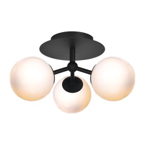 Atom Ø26 Zwart plafondlamp Van Halo Design - De drie opaalglazen koepels zorgen voor een mooie lichtspreiding in de ruimte.