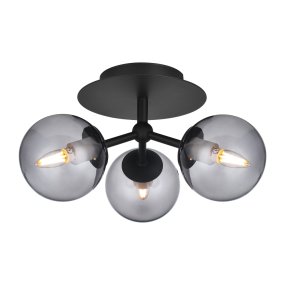 Atom Ø26cm Zwart plafondlamp Van Halo Design - De drie tinten gerookt glas zorgen voor een mooie lichtspreiding in de kamer.