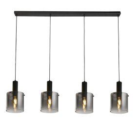 Sweden 142cm Zwart Van Searchlight - Sweden is een stijlvolle plafondlamp met vier cilindrische koepels van zwart, licht getint glas, die een verfijnd en sfeervol licht verspreidt.