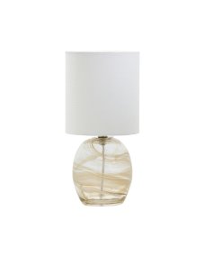 Hite 44cm Gebroken wit tafellamp Van House Doctor - De ronde glazen lampvoet is versierd met een prachtig gebroken wit wervelpatroon, waardoor elk exemplaar uniek is en de lamp een levendige uitstraling krijgt.