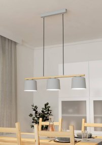 Mariel 90cm Grijs hanglamp Van Eglo - Het minimalistische ontwerp van hout en metaal zorgt ervoor dat het gemakkelijk te integreren is in zowel Scandinavische als moderne interieurs, terwijl het een vleugje natuur toevoegt.