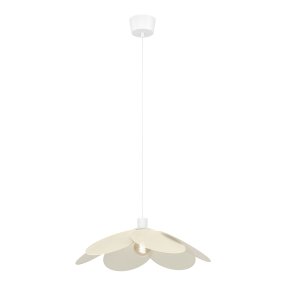 Binacua Ø60 Beige hanglamp Van Eglo - Het textiel geeft de lamp een zachte en gezellige uitstraling, terwijl de bloemvorm een speels element in de ruimte vormt.