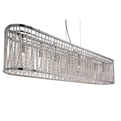 Elise 104cm Chroom hanglamp Van Searchlight - De grote, langwerpige lamp in chroom met afgeronde hoeken heeft aluminium buizen in een kruisvormig en recht patroon aan de buitenkant.