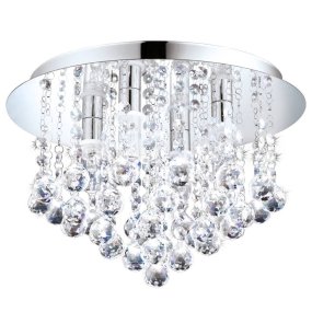 Almonte Ø35 Chroom badkamerlamp Van Eglo - De moderne chromen basis in combinatie met de prachtige kristallen druppels maken deze plafondlamp tot een perfecte keuze voor iedereen die zijn huis een luxe tintje wil geven.