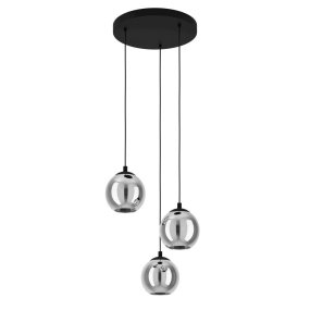 Ariscani Ø42 Zwart hanglamp Van Eglo - Het unieke design van de lamp met hangende bollen op verschillende hoogtes zorgt voor een dynamische uitstraling en past perfect boven de eettafel, in de woonkamer of in de hal.