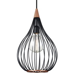 Drops Ø30 Zwart hanglamp Van Halo Design - Het zwart gelakte metaal in combinatie met het geborstelde koper voegt elegantie toe aan de kamer.