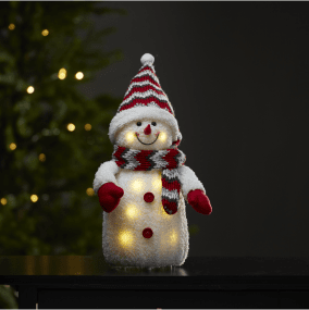 Joylight Sneeuwpop Wit Van Star Trading - Decoratief figuur in de vorm van een gezellige sneeuwpop op batterijen, met ledverlichting.