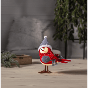 Joylight Vogel ROOD Van Star Trading - Kerstversiering op batterijen in de vorm van een schattig vogeltje in winterkleren.