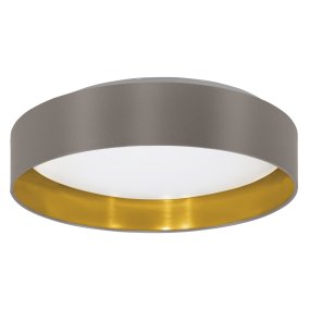 Maserlo Ø38 Bruin plafondlamp Van Eglo - De Maserlo plafondlamp heeft een bruin textiel frame en een glanzende, goudkleurige binnenkant die de lamp een elegante uitstraling geeft.