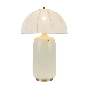 Crosby 70cm Crème wit tafellamp Van Elstead Lighting - De stof laat het licht door en geeft de lamp een aangename gloed, terwijl de vorm van de lampenkap een decoratief element vormt.
