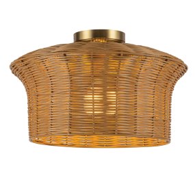 Kai Ø40 Natuur plafondlamp Van Elstead Lighting - Het naturelkleurige rotan geeft de lamp een warme en gezellige uitstraling, terwijl de details in geborsteld goud een mooi contrast cre&euml;ren.