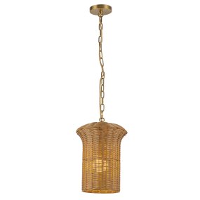 Kai Ø28 Natuur Van Elstead Lighting - Het naturelkleurige rotan geeft de lamp een warme en gezellige uitstraling, terwijl de details in geborsteld goud een mooi contrast creëren.