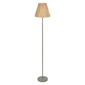 Raffia Natuur vloerlamp Van Ledvance - De lampenkap van raffiapalmen in combinatie met het groene metaal zorgt voor een warme en natuurlijke sfeer in de kamer.