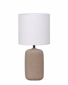 Palizzo 33cm Bruin tafellamp Van Nordic Lighting - De voet heeft een matte, zandkleurige afwerking in een warme bruine tint en een geribbelde structuur die de lamp een zachte en decoratieve uitstraling geeft.