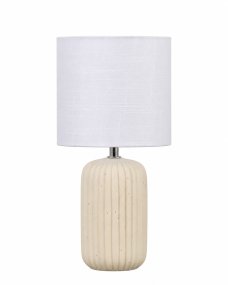 Palizzo 33cm Beige tafellamp Van Nordic Lighting - De Palizzo tafellamp heeft een beige keramische voet met elegante verticale ribbels en een witte linnen kap.