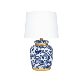 Blomsterlilla 30cm Blauw tafellamp Van Lampan - Prachtige tafellamp met een decoratief blauw-wit patroon op de porseleinen voet met messing details.