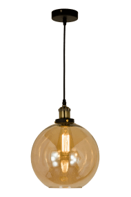Beatrice Ø25 Amber hanglamp Van Aneta Lighting - Beatrice plafondlamp in antiekkleurig metaal en amberkleurige glazen kap, die voor een mooie lichtspreiding in de kamer zorgt.