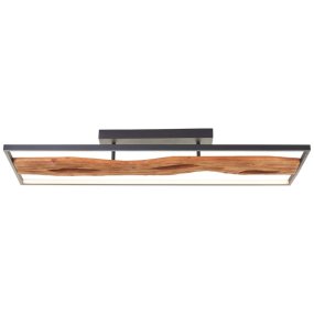 Chaumont 100cm Hout plafondlamp Van Brilliant - De materiaalcombinatie van FSC-gecertificeerd hout en elegant zwart metaal geeft de lamp een exclusieve uitstraling en is daarmee een decoratief detail in de woonkamer, slaapkamer, keuken of hal.