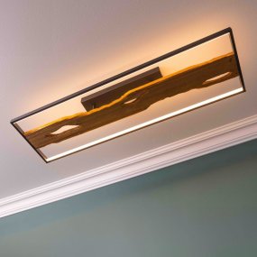 Chaumont 100cm Hout plafondlamp Van Brilliant - De materiaalcombinatie van FSC-gecertificeerd hout en elegant zwart metaal geeft de lamp een exclusieve uitstraling en is daarmee een decoratief detail in de woonkamer, slaapkamer, keuken of hal.