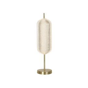 Capsule 60cm Messing tafellamp Van Searchlight - Capsule is een elegante en moderne tafellamp met details van satijnmessing en een kap van acrylglas die een zacht en aangenaam licht verspreidt.