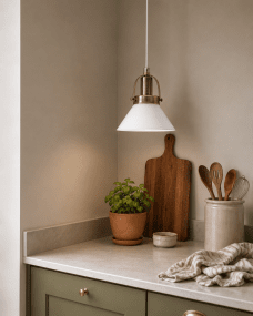 Mäster Ø15 Antiek messing/wit raamlamp Van Lampan - De opalen glazen kap zorgt voor een gelijkmatig en aangenaam licht, waardoor een uitnodigende sfeer in de kamer ontstaat.