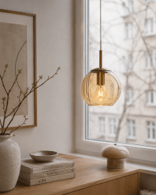  Globi Ø15 Messing/amber raamlamp Van Nordic Lighting - De Globi raamlamp is een stijlvolle en moderne lamp die de kamer een warme en gezellige sfeer geeft.