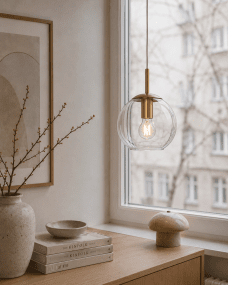 Globi Ø15 Messing/transparant raamlamp Van Nordic Lighting - De Globi raamlamp is een stijlvolle en moderne lamp die de kamer een warme en gezellige sfeer geeft.