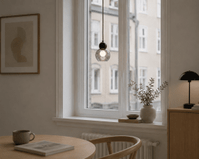 Barba Ø15 Rook/zwart raamlamp Van Lampan - De zwarte metalen bovenkant geeft een elegante en tijdloze uitstraling, terwijl de kap van rookglas een zacht en aangenaam licht verspreidt.