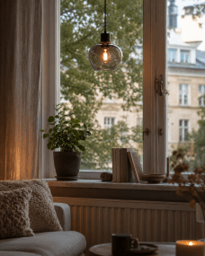 Ariston Ø20 Rookkleurig raamlamp Van Lampan - De kap van rookglas zorgt voor een aangenaam licht, terwijl de details van geborsteld messing een moderne en exclusieve uitstraling geven.