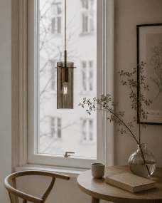 Cilinda Ø7 Messing/gerookt raamlamp Van Nordic Lighting - Cilinda is een tijdloze raamlamp met een elegant design.