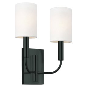 Brianna 36cm Zwart Van Elstead Lighting - De armatuur is gemaakt van zwart metaal en heeft zacht gebogen armen die een mooi contrast vormen met de rechte wandplaat.