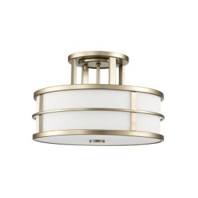 Fusion Ø34 Messing plafondlamp Van Elstead Lighting - Het frame is aan de zijkanten voorzien van gecanneleerd opaalglas en aan de onderkant een glazen koepel als diffuser, waardoor een fascinerend lichteffect ontstaat.