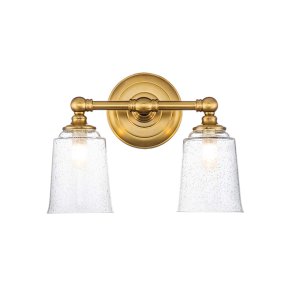 Huguenot Lake 33cm Messing badkamerlamp Van Elstead Lighting - De elegante ronde details en de met de hand gesneden monturen geven een gevoel van traditioneel vakmanschap, terwijl het heldere, gestructureerde glas een zacht en uitnodigend licht creëert.