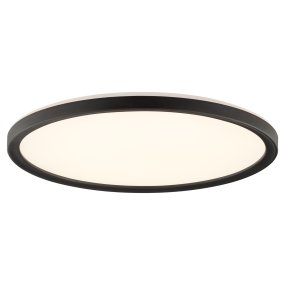 Avola Ø42 Zwart plafondlamp Van Brilliant - Avola is een stijlvolle plafondlamp met een wit lichtpaneel en een zwart frame, wat zorgt voor een moderne en minimalistische uitstraling.