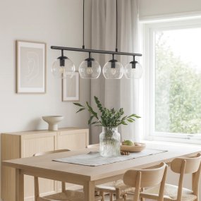 Globi 4 78cm Zwart/transparant hanglamp Van Nordic Lighting - Globi is een decoratieve blikvanger die zowel in moderne als in meer klassieke interieurs perfect tot zijn recht komt.