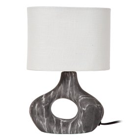 Tomeo 30cm Zwart tafellamp Van Lucide - De ovale lampenkap van wit textiel verspreidt een zacht en aangenaam licht en vormt een mooie aanvulling op de vorm van de voet.