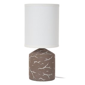 Fran 30cm Taupe tafellamp Van Lucide - Het witte, onregelmatige donkere patroon op de voet geeft een gemarmerd effect en zorgt voor een mooi contrast met het donkere oppervlak.