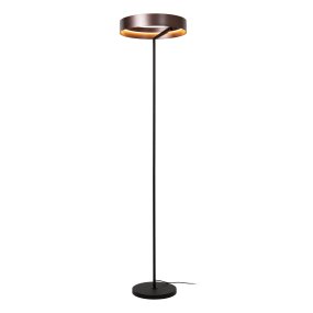 Leonard Bruin vloerlamp Van Lucide - De ronde kap heeft een elegante metallic bruine afwerking en een ge&iuml;ntegreerde ledstrip aan de binnenkant die een krachtig en aangenaam licht naar beneden verspreidt.