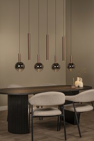 Jamsine 137cm Koper Van Lucide - De rookglazen kappen verspreiden een warm en aangenaam licht, terwijl de drie spots een gericht en helder licht naar beneden geven.