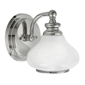 Ainsley Ø16 Gepolijst chroom badkamerlamp Van Elstead Lighting - Het heeft een opaalglazen koepel die elegant is afgewerkt met een decoratieve afwerkring.