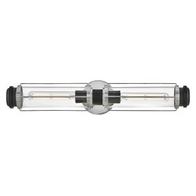 Masthead 60cm Chroom badkamerlamp Van Elstead Lighting - Deze is voorzien van twee cilinders van helder glas die de lichtbronnen omringen en een gelijkmatige en aangename lichtverdeling creëren.