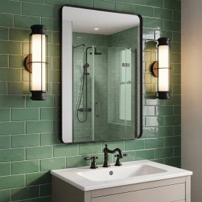 Saylor 43cm Zwart badkamerlamp Van Elstead Lighting - De lamp is gemaakt van metaal met een matzwarte afwerking en heeft een langwerpig opaalglas dat een gelijkmatig en fijn licht verspreidt.