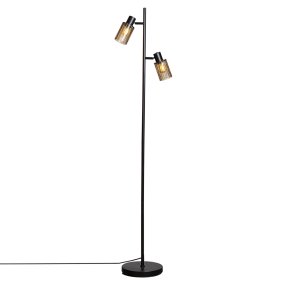 Kiera 2 Zwart/amber vloerlamp Van Cottex - Het matzwarte metalen frame vormt een stijlvol contrast met het amberkleurige glas en maakt van Kiera een decoratief element in de kamer.