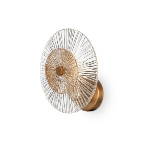 Aster Ø28 Goud wandlamp Van Maytoni - Met zijn ingewikkeld ontworpen glazen kap met een stralend patroon en een elegante gouden voet verspreidt hij een prachtig en reflecterend lichtspel in de kamer.
