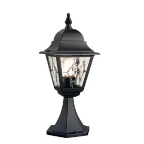 Norfolk 44cm Zwart Van Elstead Lighting - De Norfolk vloerlamp heeft een klassiek en stijlvol design met zijn glas-in-loodpanelen, waarbij elk paneel bestaat uit vijf met de hand geslepen glasstukken.