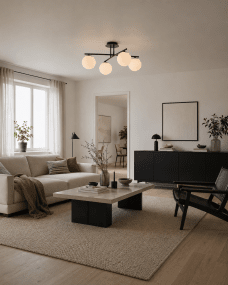 Globi 4 Ø65 Zwart-wit plafondlamp Van Nordic Lighting - Globi 4 is een moderne plafondlamp die een stijlvolle uitstraling en een zacht, aangenaam licht geeft.