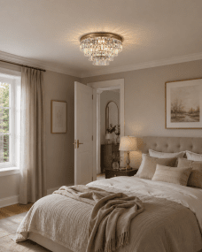 Oxford Ø50 Antiek messing kristal Van Lampan - De heldere prisma's vangen het licht en verspreiden het prachtig in de kamer, wat een warme en luxueuze sfeer cre&euml;ert.
