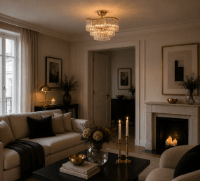Ascot Ø46 Messing/transparant kristal Van Lampan - Dankzij de geringe hoogte is de Ascot ideaal voor ruimtes met een laag plafond, waar hij fungeert als decoratieve blikvanger en tegelijkertijd een sfeervol en uitnodigend licht verspreidt.